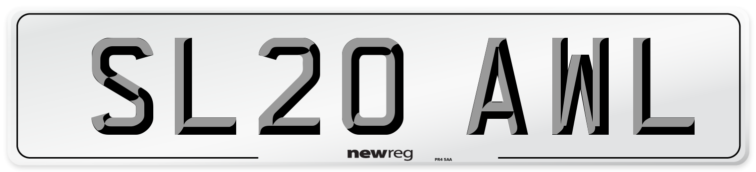 SL20 AWL Number Plate from New Reg
